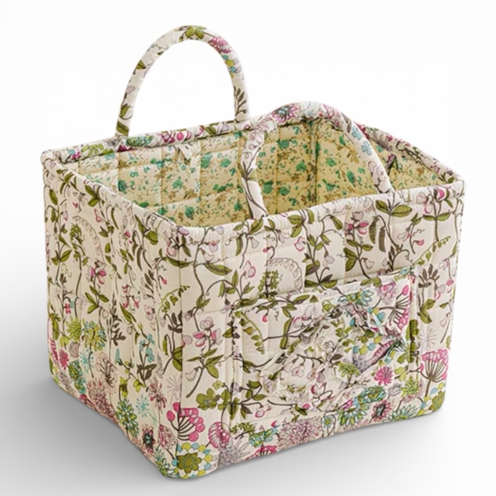 Floral Quilted Storage Tote Bag With Handles New